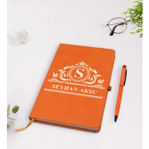 Kişiye Özel Isimli Turuncu Termo Deri Defter Kalem Seti Model 12