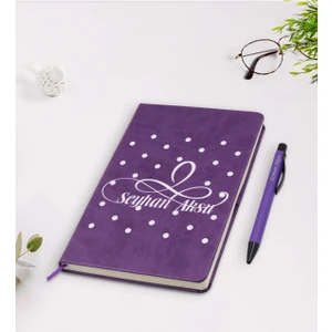 Kişiye Özel Isimli Mor Termo Deri Defter Kalem Seti Model 4