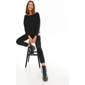 Kadın Ekose Garnili Kapşonlu Siyah Renk Sweatshirt