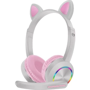 Kablosuz Bluetooth Kulaklıklar Kedi Kulak Kulaklık LED Işık Kulaklık Çocuklar Için Pembe Pembe Gri (Yurt Dışından)