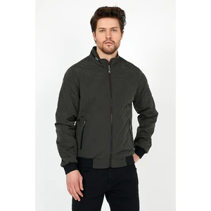 YENİ SEZON ERKEK YEŞİL MEVSİMLİK TRİKO VE DERİ BİYE DETAYLI FERMUARLI İÇ CEPLİ MONT&CEKET