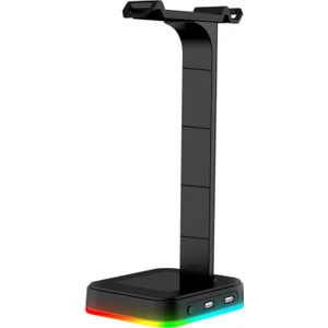 Rgb Çift Kulaklık Standı Gamer Kulaklık Askı Tutucu Taban Vitrin Siyah (Yurt Dışından)