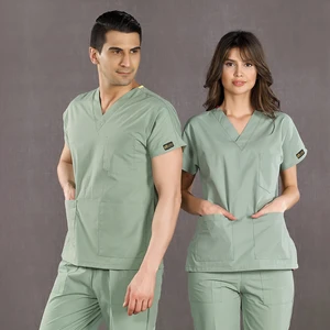 Çizgi Medikal Mint Yeşili Doktor Hemşire Forması Scrubs Dr Greys Likralı Takım (Esnek Kumaş) Yarasa Kol Hemşire Üniforması