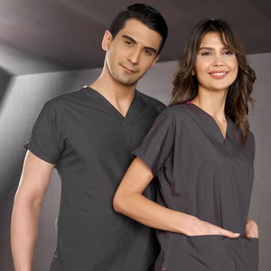 Çizgi Medikal Füme Doktor Hemşire Forması Scrubs Terikoton Takım (Ince Kumaş) Yarasa Kol Hemşire Üniforması