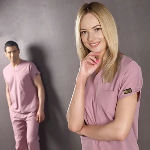 Çizgi Medikal Gül Kurusu Doktor Hemşire Forması Scrubs Dr Greys Likralı Takım (Esnek Kumaş) Yarasa Kol Hemşire Üniforması