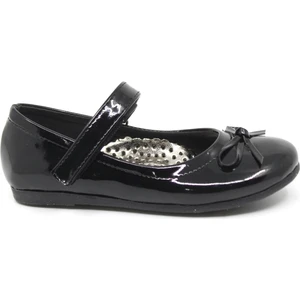 300 Kız Çocuk Siyah Rugan Fiyonklu Cırtlı Babet