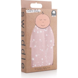 Caline Baby Müslin Bezi Örtü Yıldız Desen - Pembe 120X120 cm + 4 Adet Ağız Mendili