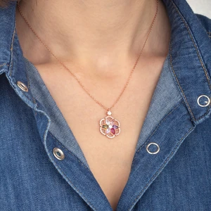 Miavi Silver 925 Ayar Gümüş Mix Taşlı Çerçeveli Lotus Çiçeği Kolye