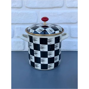 Kitchen Beyond Dama Desen Siyah-Krem Emaye 16X24CM 3,5 Lt Bakraç 0522