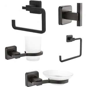 Banyo Aksesuar Siyah Kare 5 Li Set Kare Havluluklu