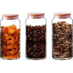 Rossel Premium Bambu Vakum Kapaklı Cam Kavanoz 1300 ml 3 Lü