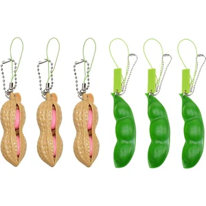 6x Fıstık Fidget Oyuncak Duyusal Oyuncaklar Sıkmak Fasulye Anti Anksiyete Bezelye Pod Anahtarlık (Yurt Dışından)