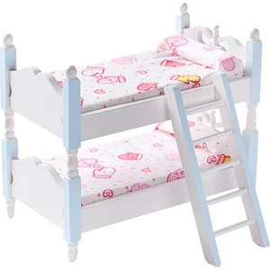 1/12 Dollhouse Mini Çocuk Odası Mobilya Ahşap Ranza Yatak Modeli Dıy Aksesuarları Mavi(Yurt Dışından)