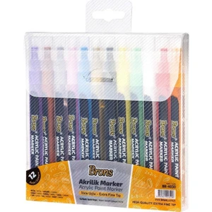 Brons Akrilik Marker Ince Uçlu 12 Renk Set