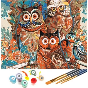Baykuşlar Temalı Sayılarla Boyama Seti 40x50 cm Tuval ile Hobi Aktiviteleri İçin