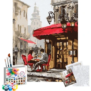 Sayılarla Boyama Seti 40 x 50 cm Tuval Şasesine Gerili Sokaktaki Kafe
