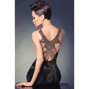 Bihter Sırt Dekolteli Güpürlü Saten Mini Gecelik