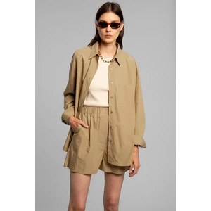 Bej Basic Regular Fit Poplin Kadın Gömlek