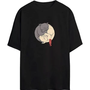 Yingyang Kedi Baskılı Tasarım Tshirt