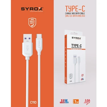 Syrox C110 Type-C Girişli 18W 3.0A Hızlı Şarj ve Data