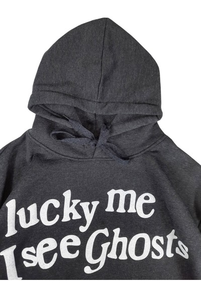 Black Horn Lucky Me I See Ghosts Kanye Baskılı Kapüşonlu Oversize Sweatshirt