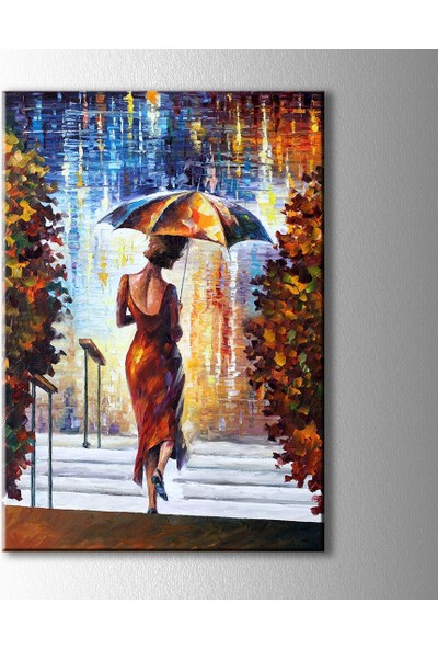 Doluduvar Yağlı Boya Görünümlü Şemsiyeli Kız Kanvas Tablo