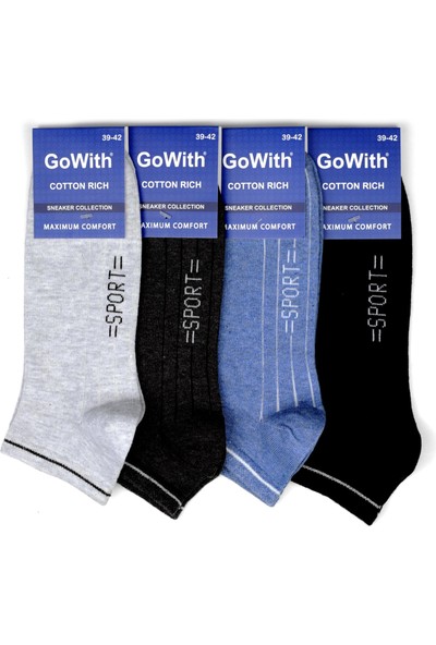 Gowith 4’lü Pamuklu Kısa Sport Renkli Esnek Erkek Patik Çorabı 3117