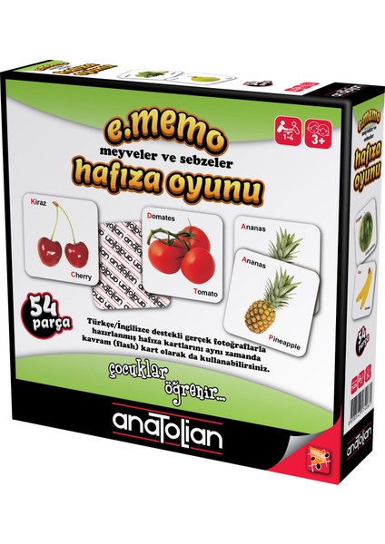 e.Memo Hafıza Oyunu - Meyveler ve Sebzeler (54 Parça) 7406