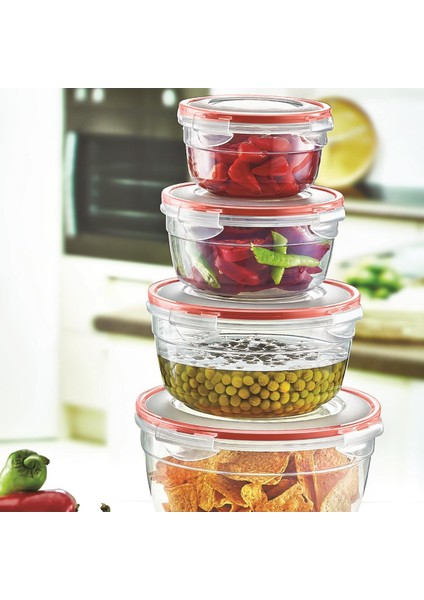(4'lü Set) Fresh Box (200 - 500 - 800 - 1500 ml) Hava Geçirmez & Sıvı Sızdırmaz Saklama Kabı