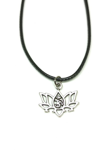 Antik Gümüş Kaplama Lotus Kolye Lotus Çiçeği Om Yoga Budizm Meditasyon Kolye
