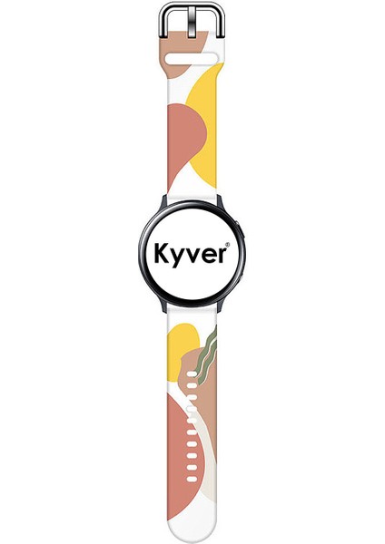 Samsung Galaxy Watch Active 2 Uyumlu Desenli Silikon Kordon 20MM (Sarı-Kiremit)