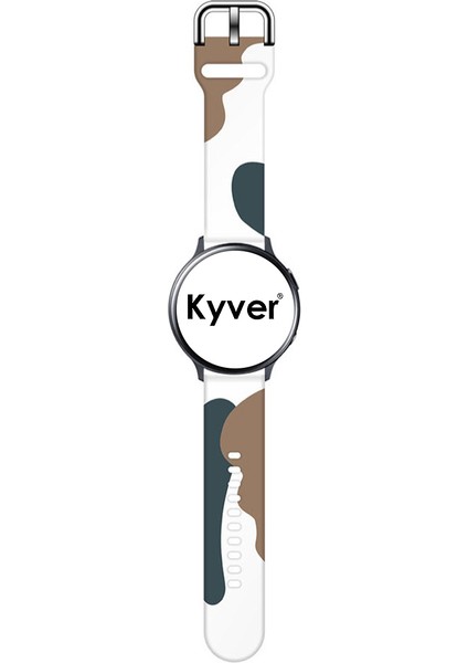 Samsung Galaxy Watch 4 Uyumlu Desenli Silikon Kordon 20MM (Kahve-Yeşil)