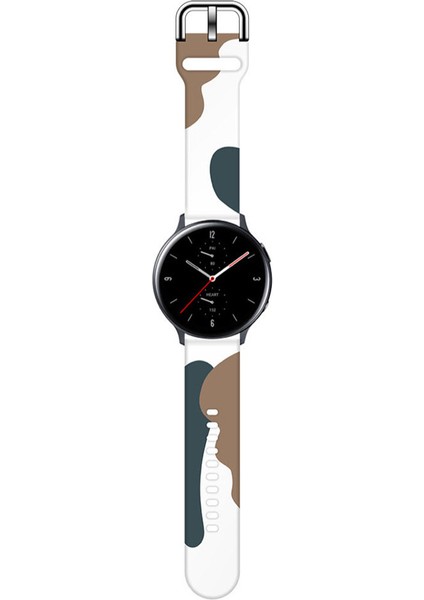 Samsung Galaxy Watch 4 Uyumlu Desenli Silikon Kordon 20MM (Kahve-Yeşil)