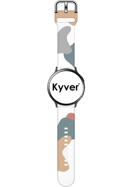 Samsung Galaxy Watch 4 Uyumlu Desenli Silikon Kordon 20MM (Gri-Yeşil)