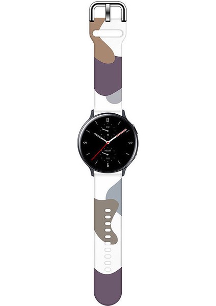 Samsung Galaxy Watch 4 Uyumlu Desenli Silikon Kordon 20MM (Kahve-Mor)