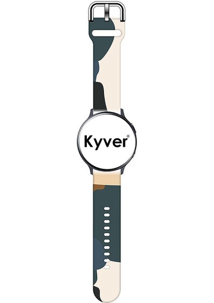 Samsung Galaxy Watch 4 Uyumlu Desenli Silikon Kordon 20MM (Krem-Yeşil)