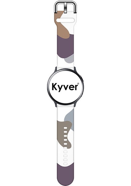 Samsung Galaxy Watch Active 2 Uyumlu Desenli Silikon Kordon 20MM (Kahve-Mor)