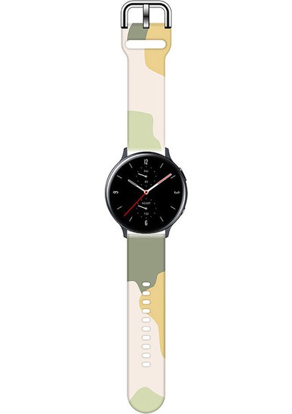 Samsung Galaxy Watch Active 2 Uyumlu Desenli Silikon Kordon 20MM (Krem-Açık Yeşil)