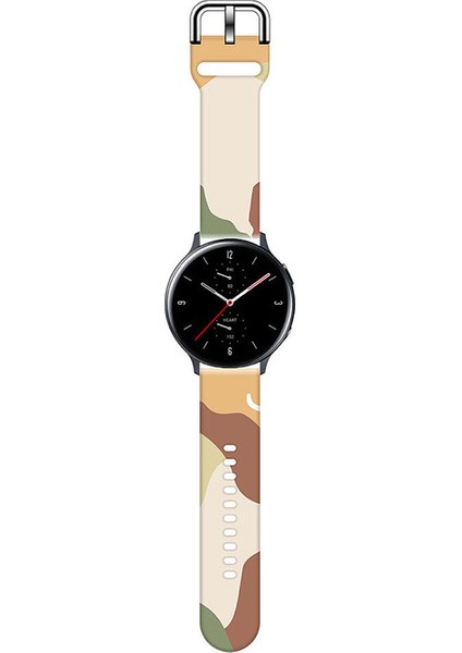 Samsung Galaxy Watch Active 2 Uyumlu Desenli Silikon Kordon 20MM (Krem-Kahve)