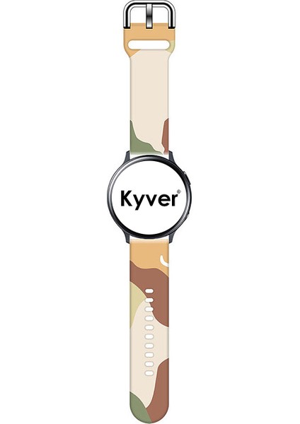 Samsung Galaxy Watch 4 Uyumlu Desenli Silikon Kordon 20MM (Krem-Kahve)