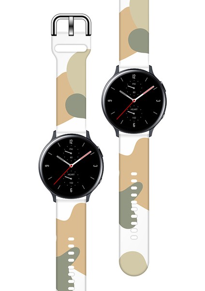 Samsung Galaxy Watch Active 2 Uyumlu Desenli Silikon Kordon 20MM (Yeşil-Mint)