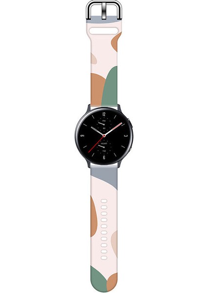 Amazfit Gts 2 42MM Uyumlu Desenli Silikon Kordon 20MM (Yeşil-Kahve)