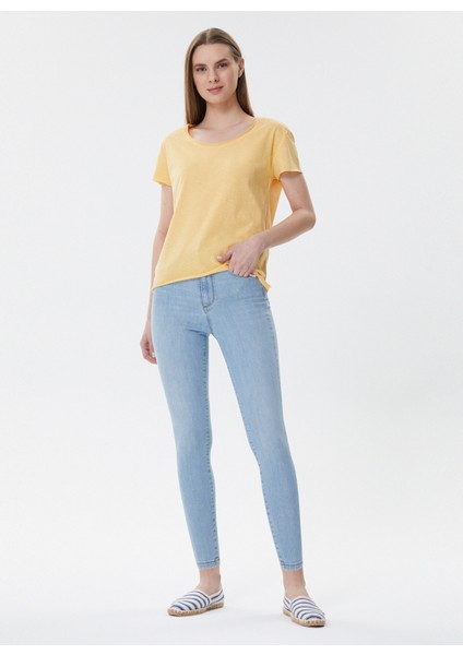Yüksek Bel Super Slim Fit Düz Mavi Kadın Denim Pantolon - 222 LCF121006