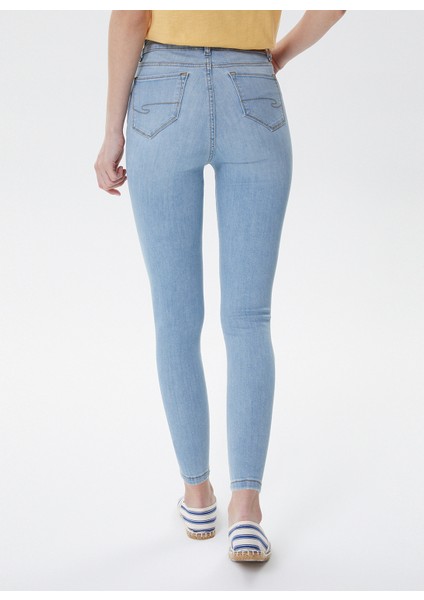 Yüksek Bel Super Slim Fit Düz Mavi Kadın Denim Pantolon - 222 LCF121006 modelleri