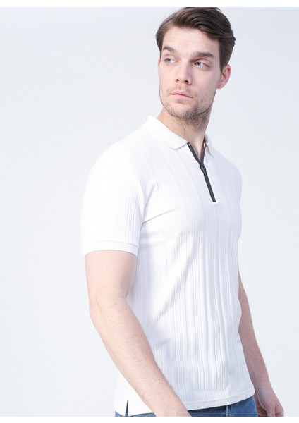Polo Yaka Düz Ekru Erkek T-Shirt DAX