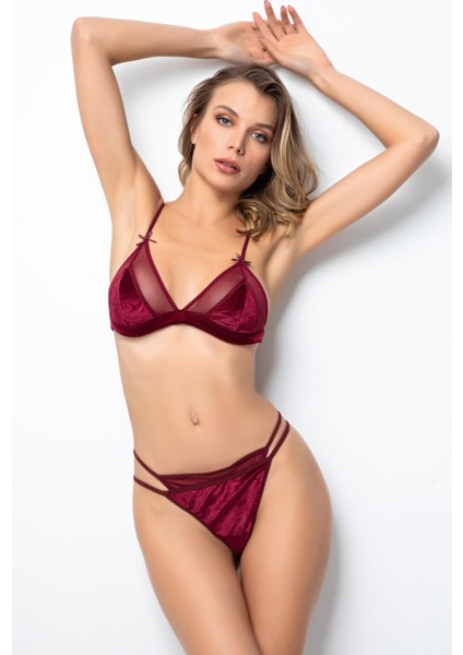 Bliss Velvet Tül Detaylı Kadife Bralet Takım modelleri