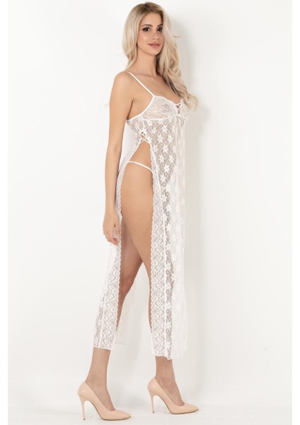 Pasionara Derin Yırtmaçlı Dantel Gecelik indirimleri