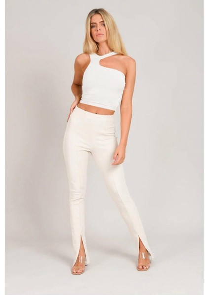 Kadın Asimetrik Yaka Kolsuz Crop Bluz fiyatları