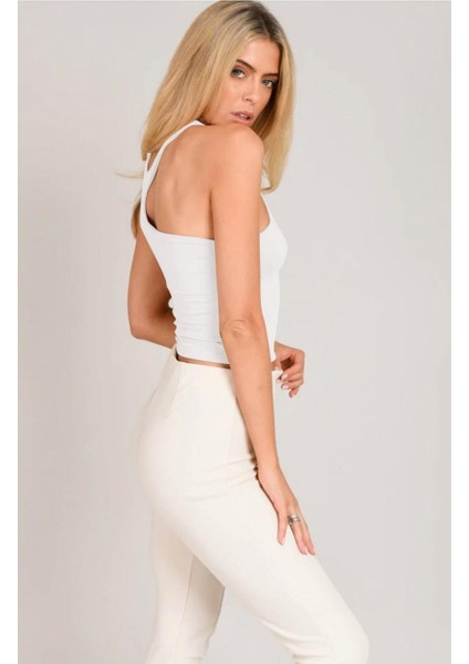 Kadın Asimetrik Yaka Kolsuz Crop Bluz fırsatları