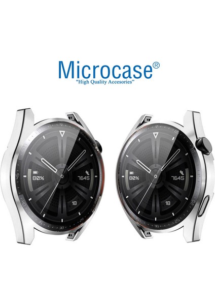 Huawei Watch Gt 3 46 mm Önü Kapalı Silikon Kılıf - Gümüş modelleri